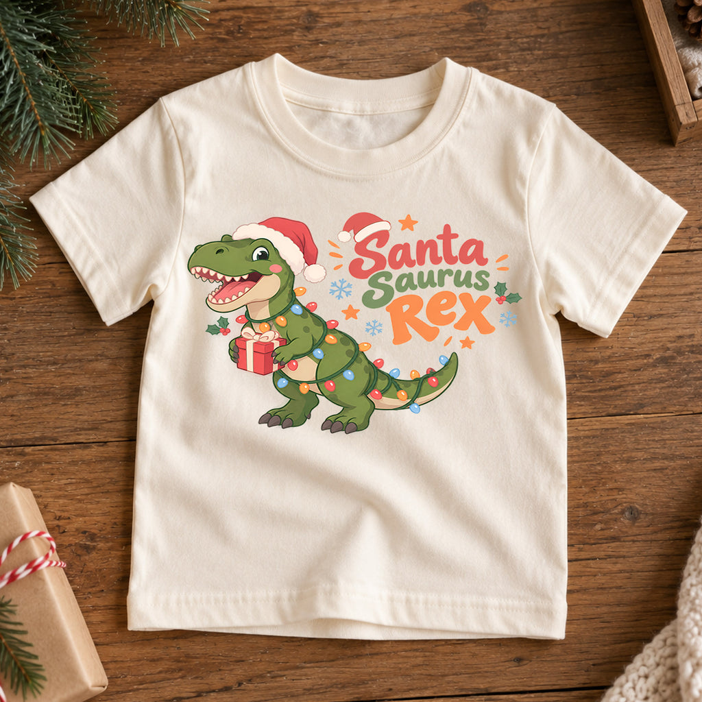 Santa Saurus Rex Kids Christmas Shirt, T Rex Dinosaur Holiday Tee, Cute Dino Xmas T Shirt, Christmas Gift for Boys — product view 7