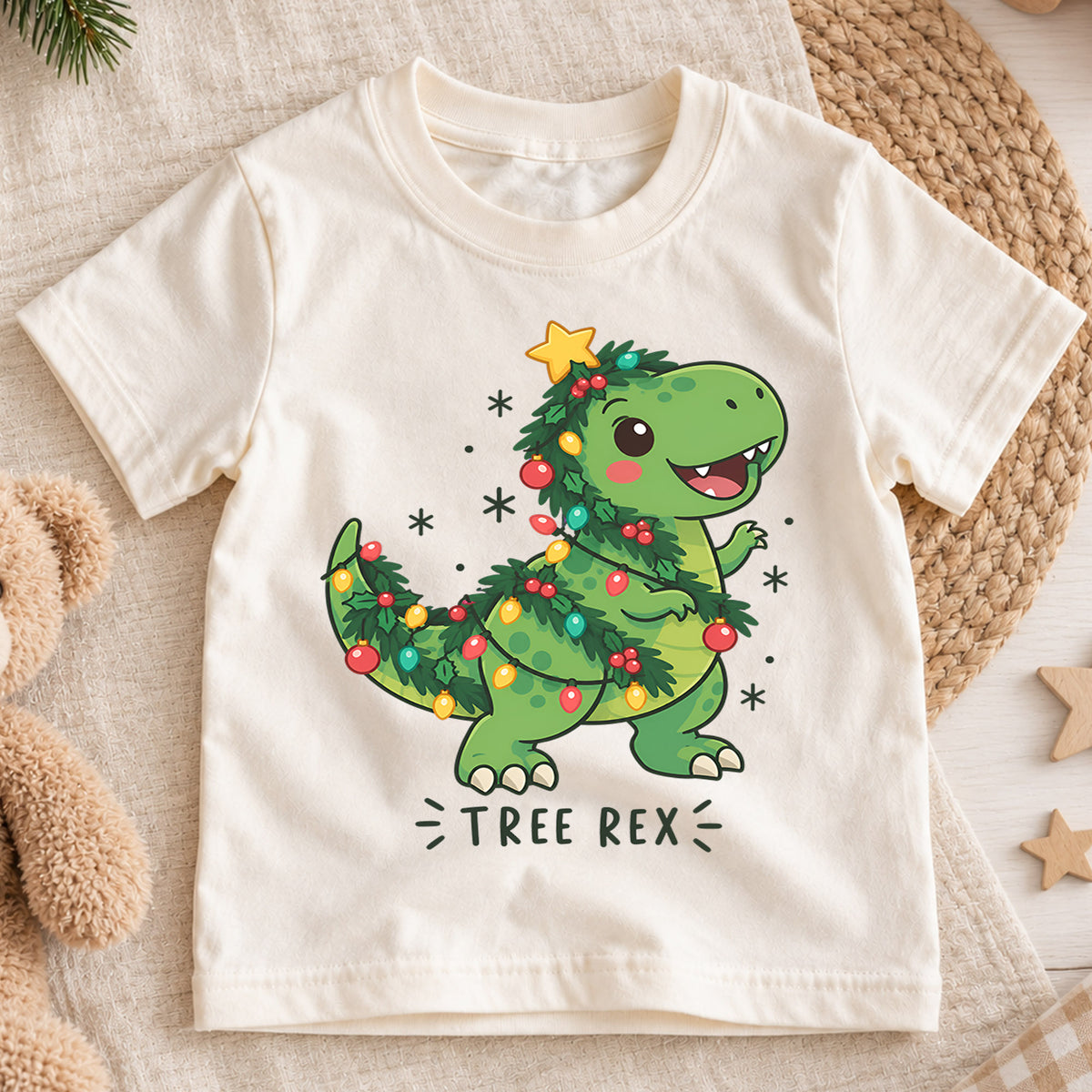 Santa Saurus Rex Christmas Shirt for Kids, Cute T Rex Holiday Tee, Dinosaur Xmas T Shirt, Funny Christmas Gift for Boys — product view 1