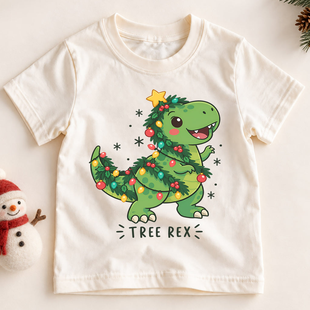 Santa Saurus Rex Christmas Shirt for Kids, Cute T Rex Holiday Tee, Dinosaur Xmas T Shirt, Funny Christmas Gift for Boys — product view 2