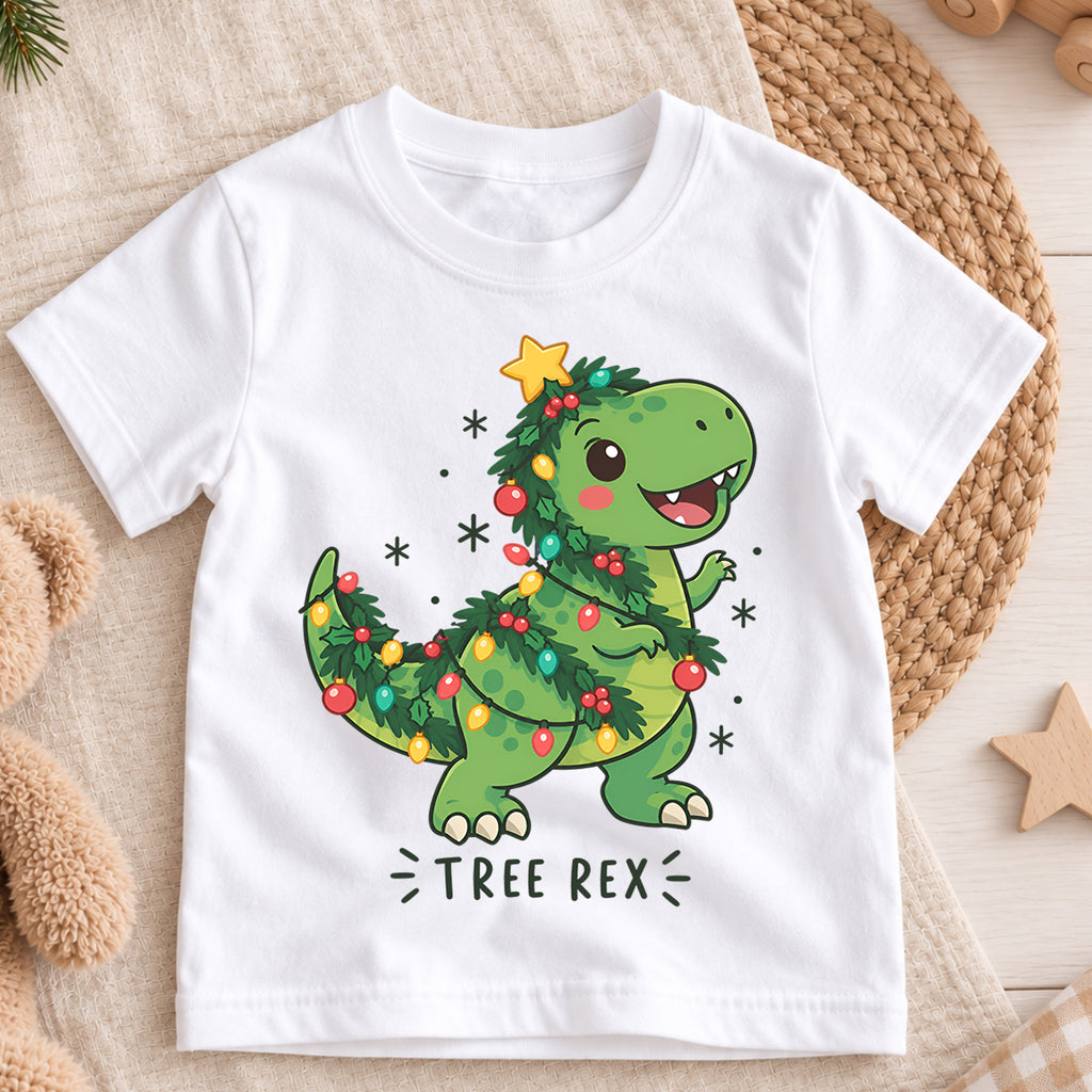 Santa Saurus Rex Christmas Shirt for Kids, Cute T Rex Holiday Tee, Dinosaur Xmas T Shirt, Funny Christmas Gift for Boys — product view 3