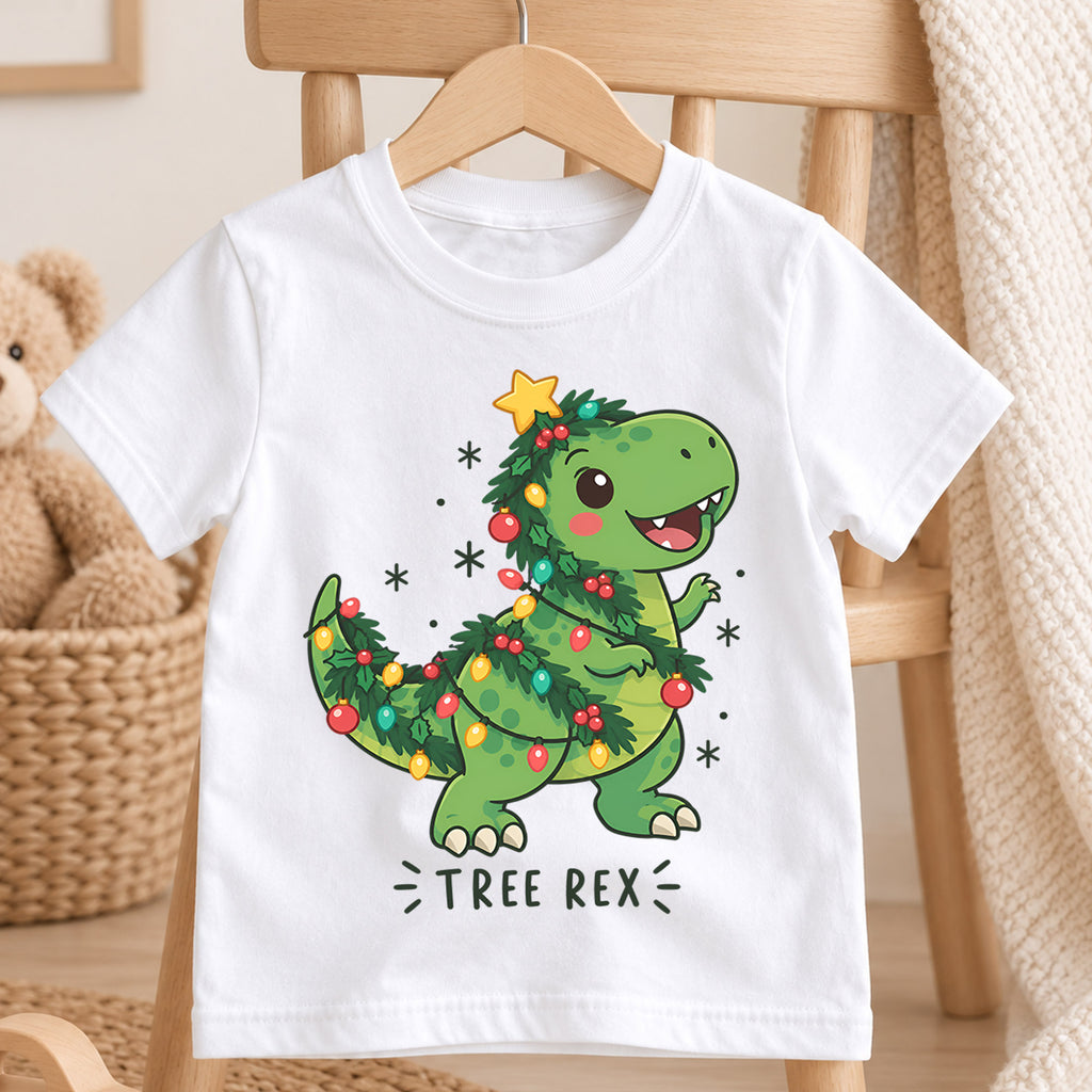 Santa Saurus Rex Christmas Shirt for Kids, Cute T Rex Holiday Tee, Dinosaur Xmas T Shirt, Funny Christmas Gift for Boys — product view 4