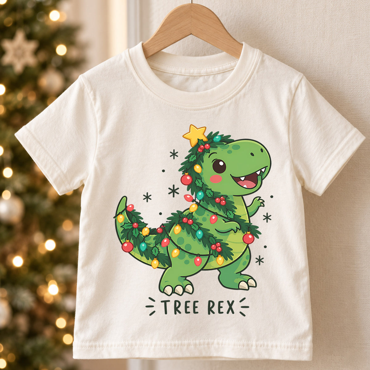 Santa Saurus Rex Christmas Shirt for Kids, Cute T Rex Holiday Tee, Dinosaur Xmas T Shirt, Funny Christmas Gift for Boys — product view 5