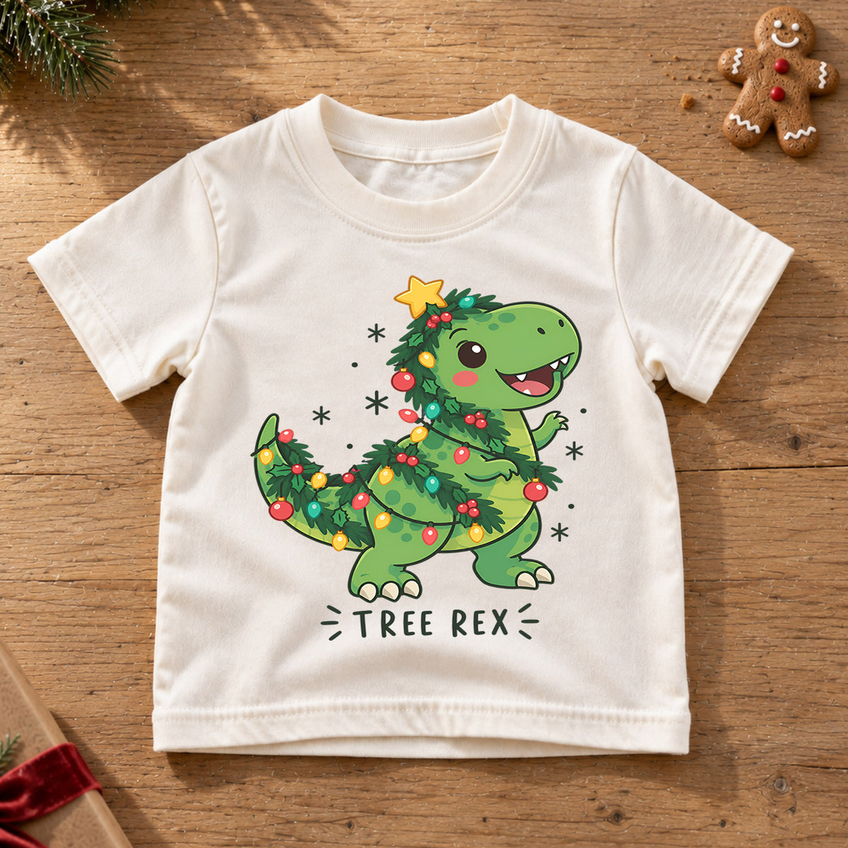 Santa Saurus Rex Christmas Shirt for Kids, Cute T Rex Holiday Tee, Dinosaur Xmas T Shirt, Funny Christmas Gift for Boys — product view 6