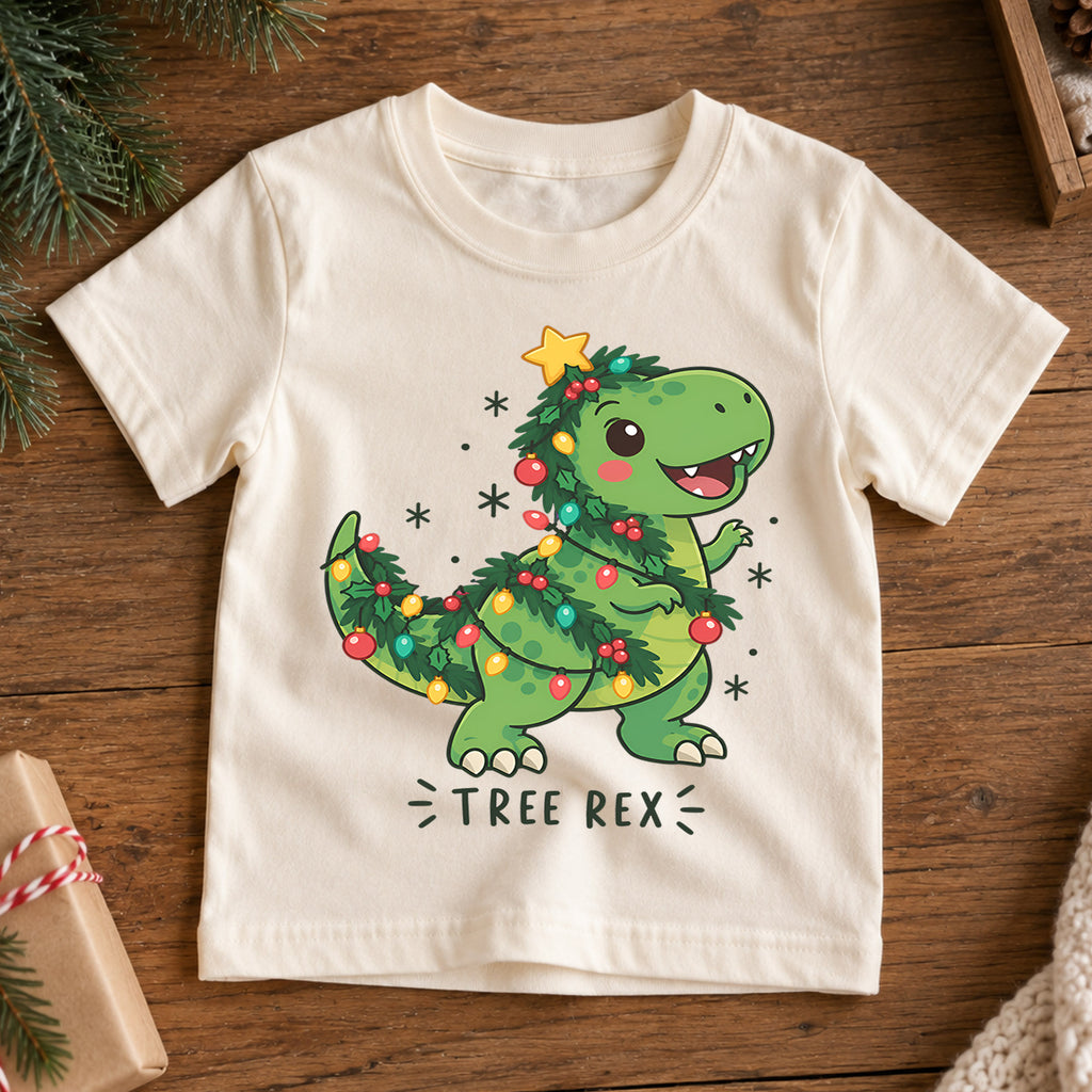 Santa Saurus Rex Christmas Shirt for Kids, Cute T Rex Holiday Tee, Dinosaur Xmas T Shirt, Funny Christmas Gift for Boys — product view 7