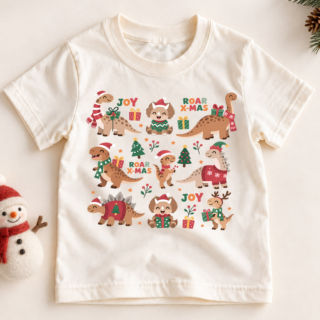 Christmas Dinosaur Kids Shirt, Santa Saurus Rex T Rex Tee, Cute Dino Holiday T Shirt, Xmas Gift for Dinosaur Lovers — product view 2