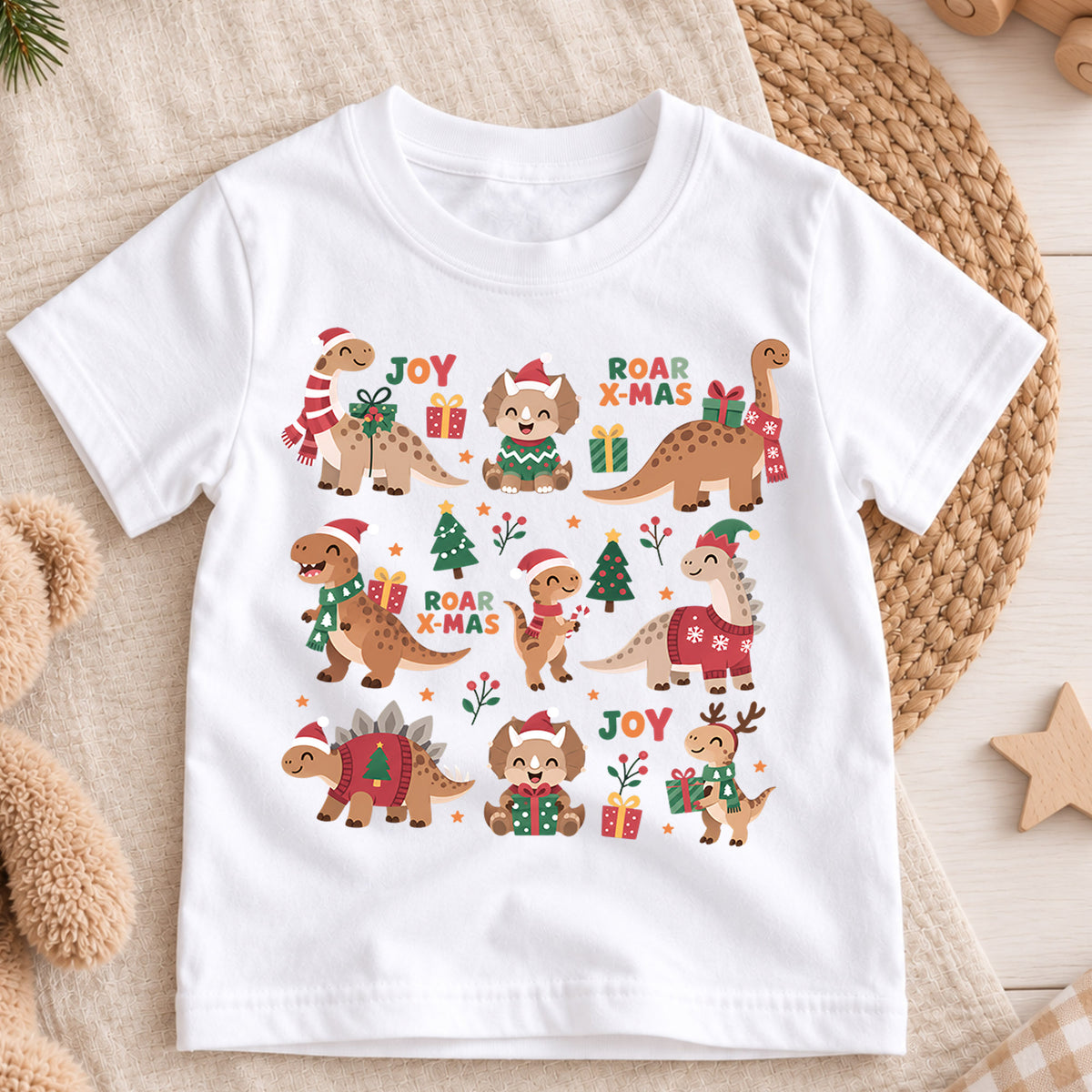 Christmas Dinosaur Kids Shirt, Santa Saurus Rex T Rex Tee, Cute Dino Holiday T Shirt, Xmas Gift for Dinosaur Lovers — product view 3