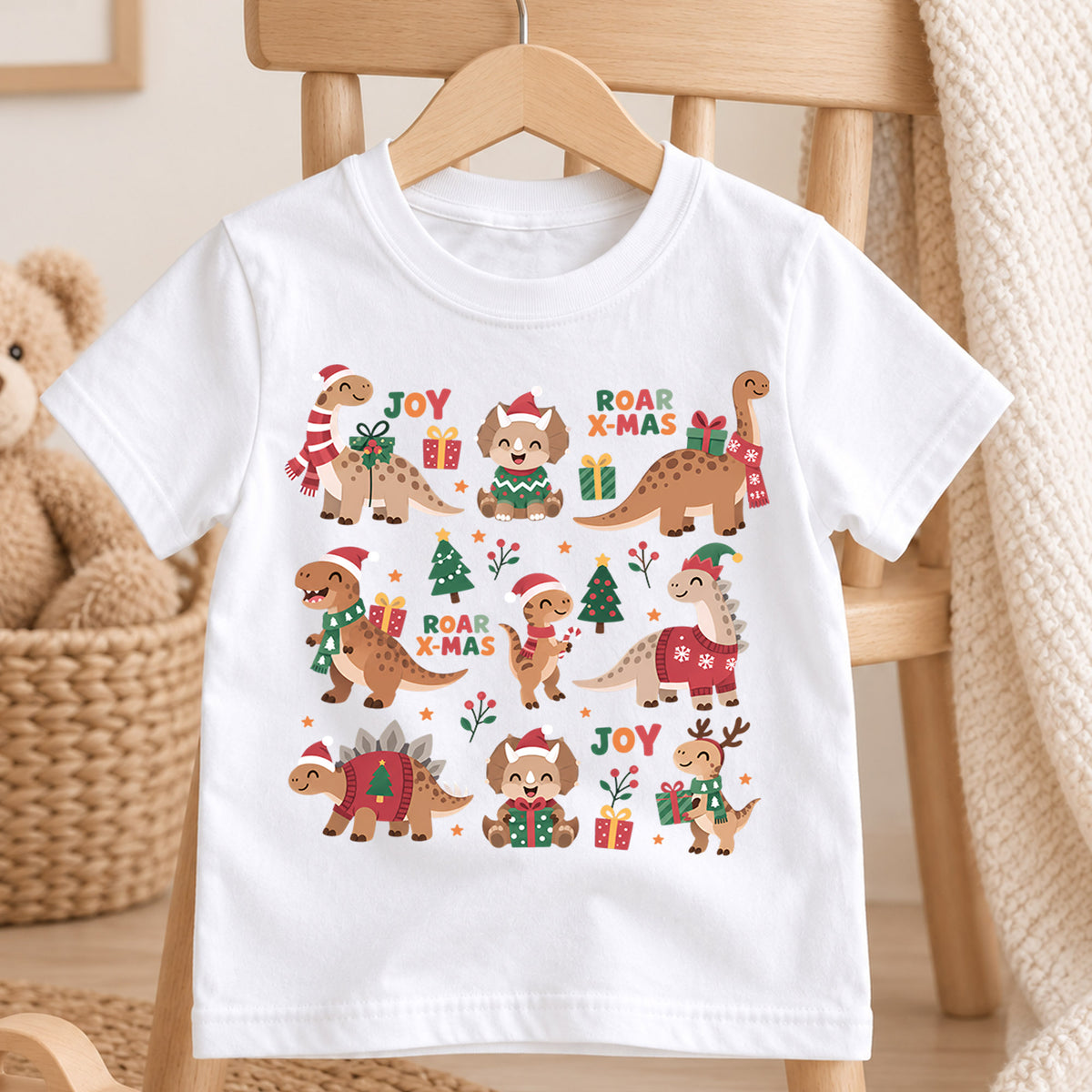 Christmas Dinosaur Kids Shirt, Santa Saurus Rex T Rex Tee, Cute Dino Holiday T Shirt, Xmas Gift for Dinosaur Lovers — product view 4