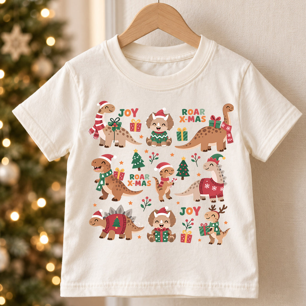 Christmas Dinosaur Kids Shirt, Santa Saurus Rex T Rex Tee, Cute Dino Holiday T Shirt, Xmas Gift for Dinosaur Lovers — product view 5