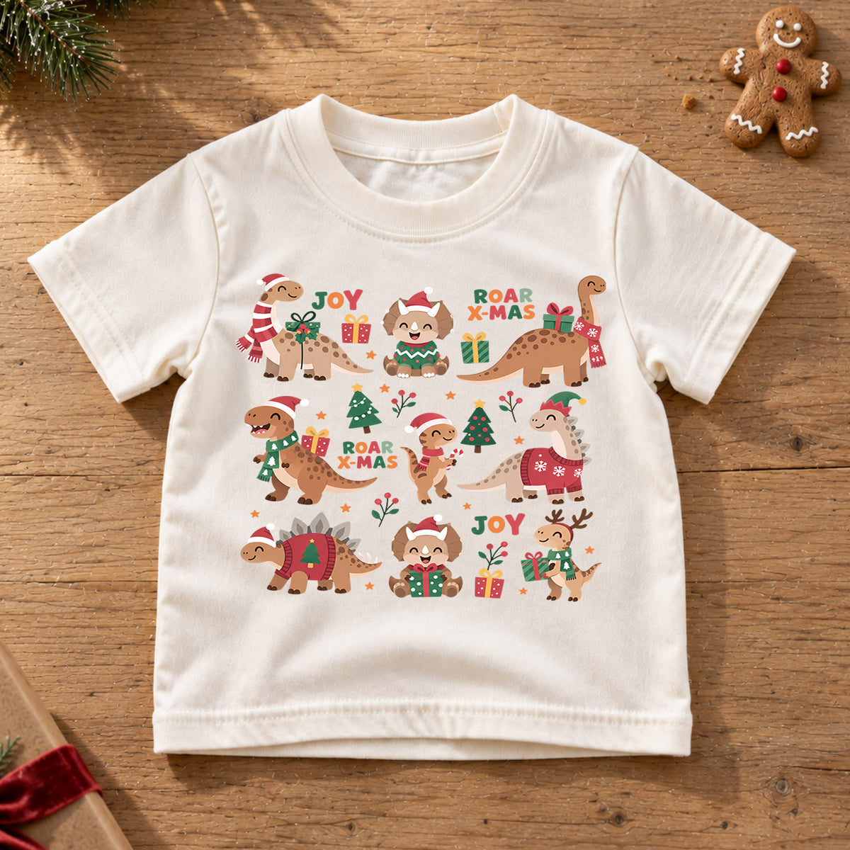 Christmas Dinosaur Kids Shirt, Santa Saurus Rex T Rex Tee, Cute Dino Holiday T Shirt, Xmas Gift for Dinosaur Lovers — product view 6