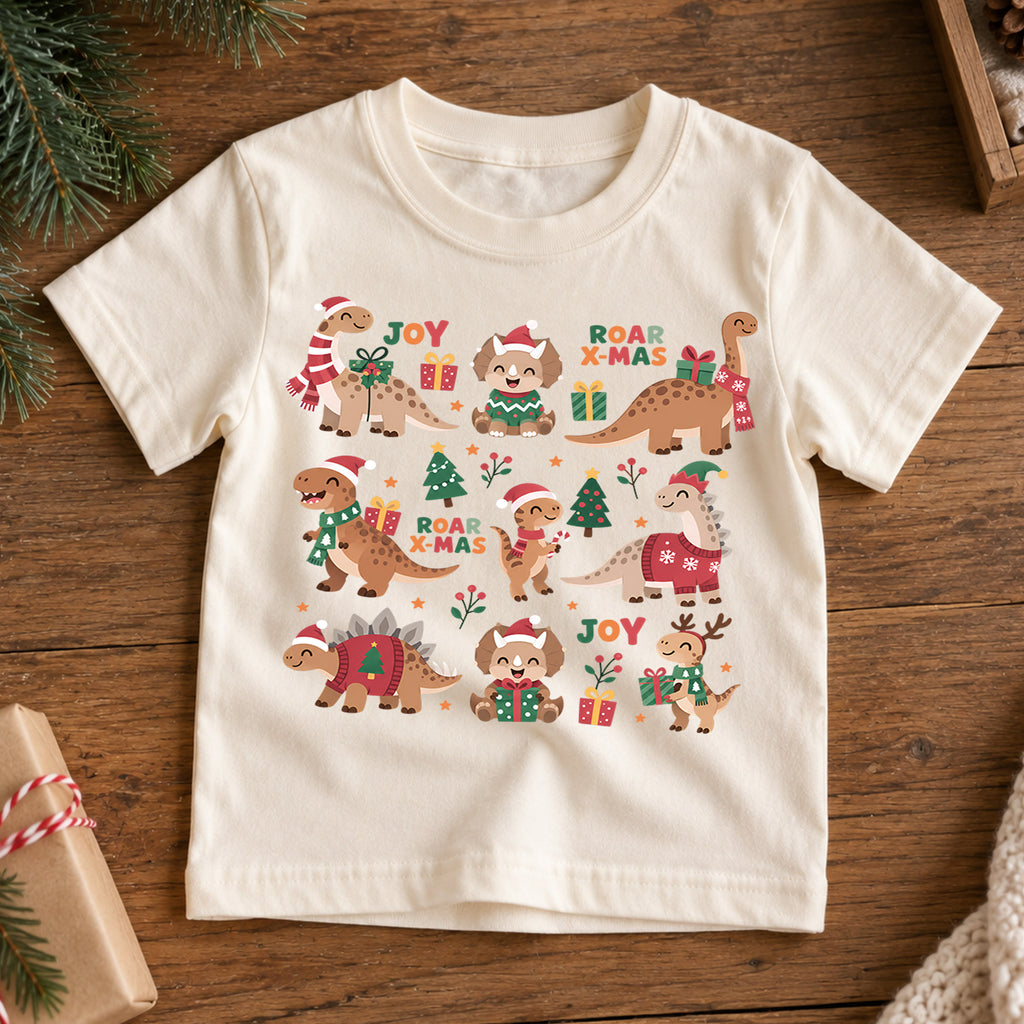 Christmas Dinosaur Kids Shirt, Santa Saurus Rex T Rex Tee, Cute Dino Holiday T Shirt, Xmas Gift for Dinosaur Lovers — product view 7