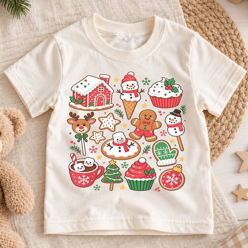 Christmas Sweets Kids Shirt, Gingerbread Cookie Holiday Tee, Hot Cocoa Christmas T Shirt, Cute Xmas Treat Gift for Kids — product view 1