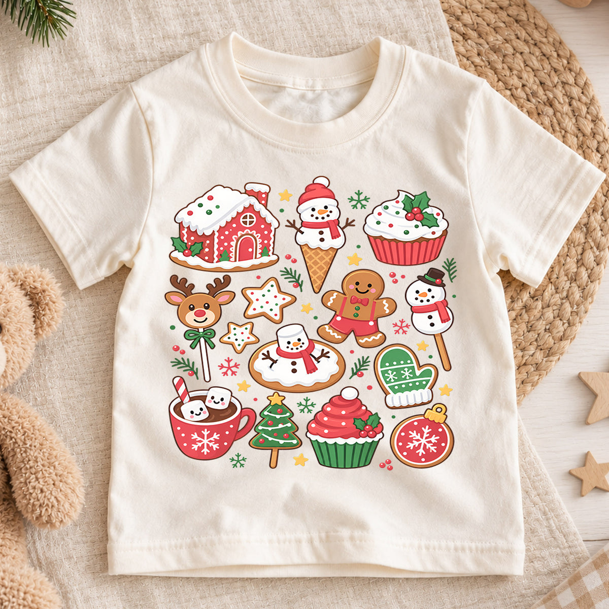 Christmas Sweets Kids Shirt, Gingerbread Cookie Holiday Tee, Hot Cocoa Christmas T Shirt, Cute Xmas Treat Gift for Kids — product view 1