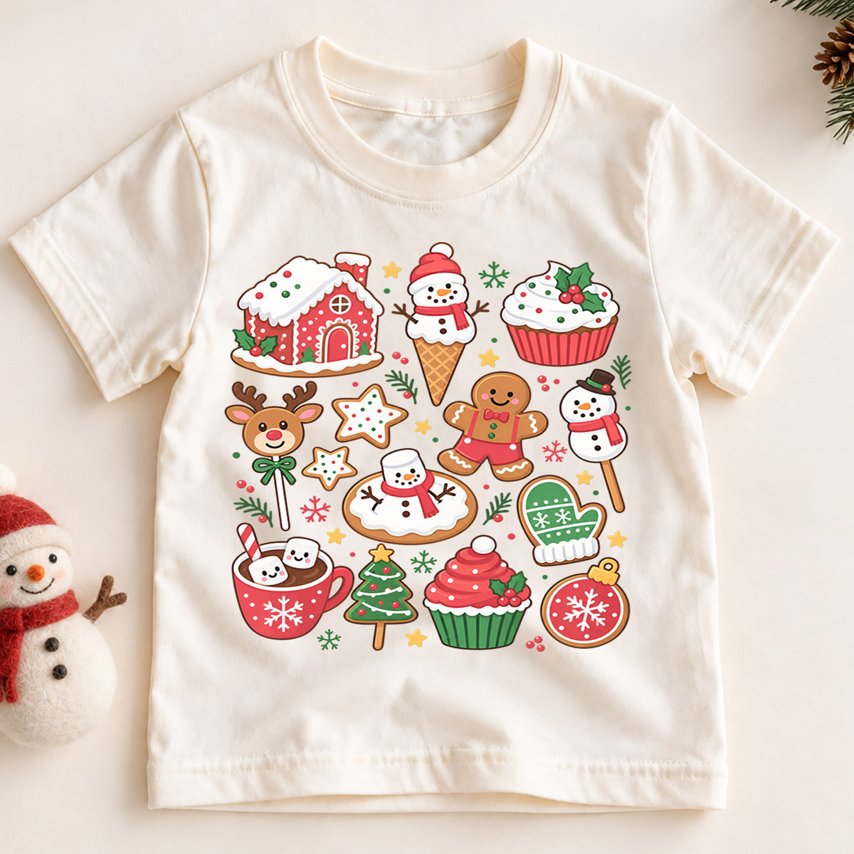 Christmas Sweets Kids Shirt, Gingerbread Cookie Holiday Tee, Hot Cocoa Christmas T Shirt, Cute Xmas Treat Gift for Kids — product view 2