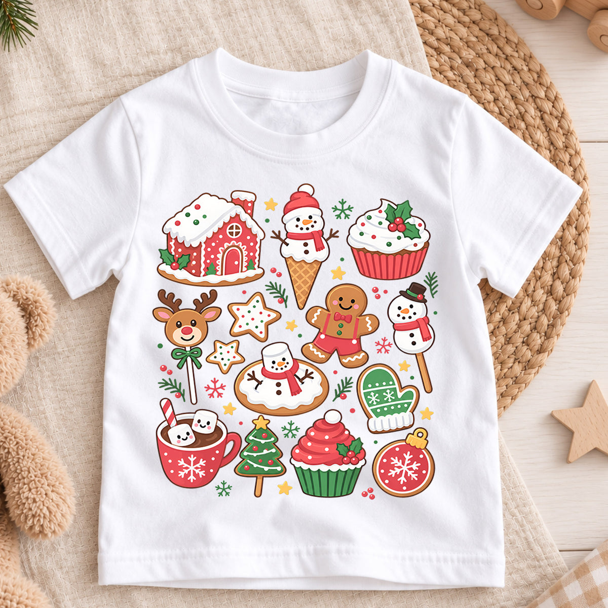 Christmas Sweets Kids Shirt, Gingerbread Cookie Holiday Tee, Hot Cocoa Christmas T Shirt, Cute Xmas Treat Gift for Kids — product view 3