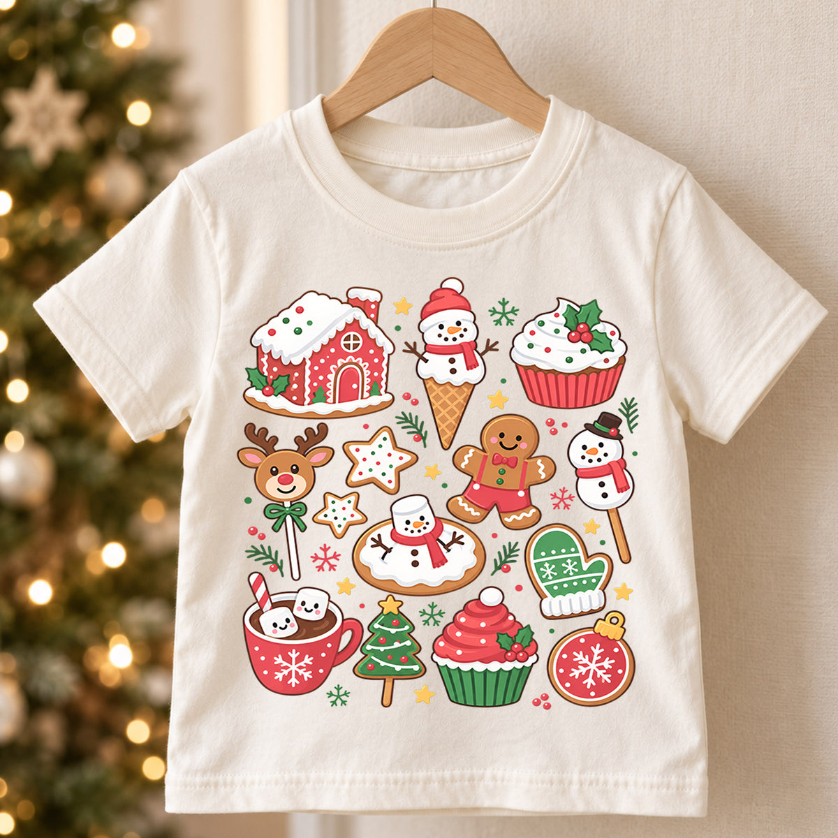 Christmas Sweets Kids Shirt, Gingerbread Cookie Holiday Tee, Hot Cocoa Christmas T Shirt, Cute Xmas Treat Gift for Kids — product view 5