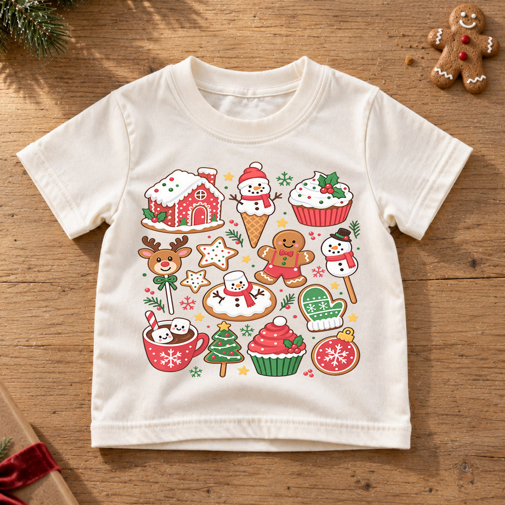 Christmas Sweets Kids Shirt, Gingerbread Cookie Holiday Tee, Hot Cocoa Christmas T Shirt, Cute Xmas Treat Gift for Kids — product view 6