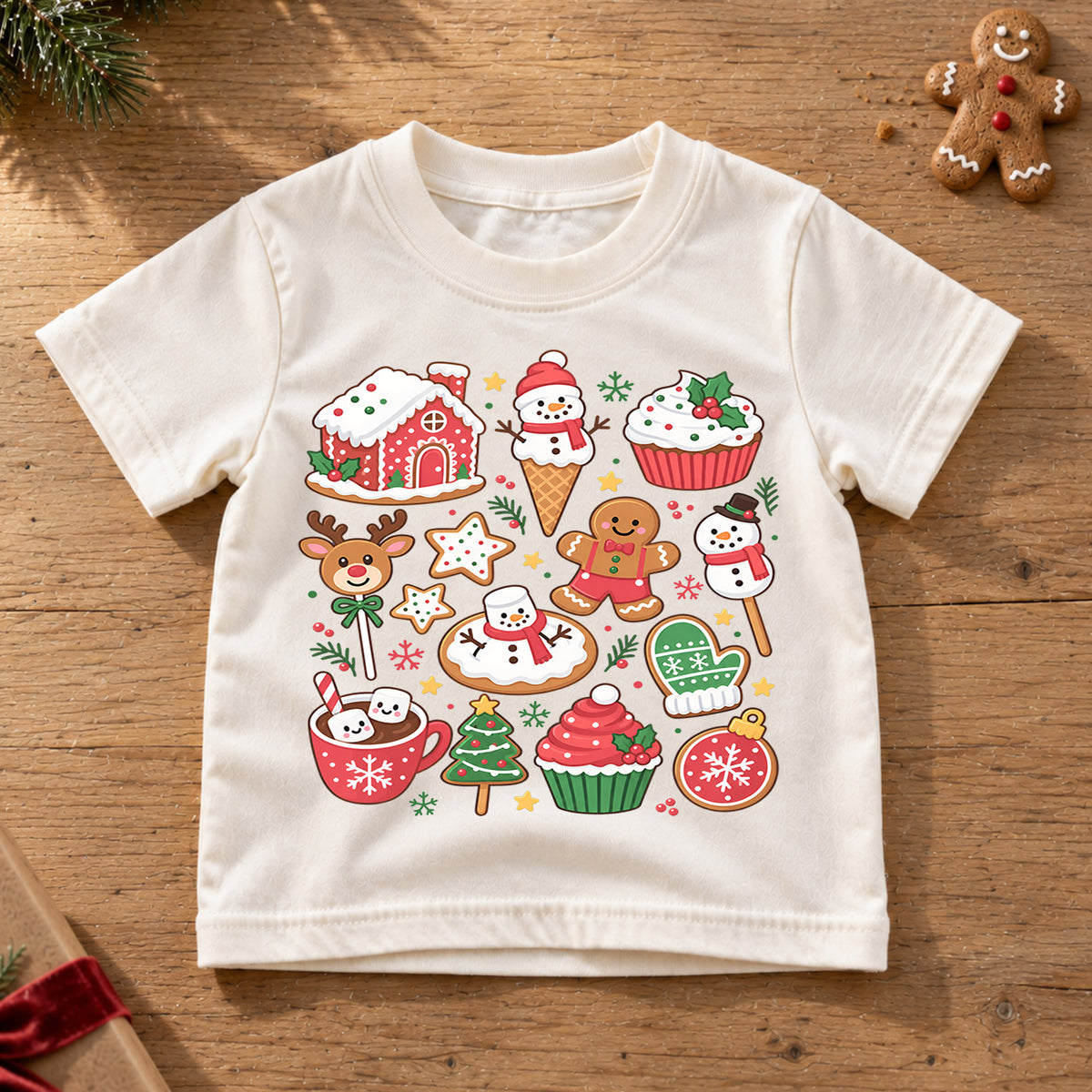 Christmas Sweets Kids Shirt, Gingerbread Cookie Holiday Tee, Hot Cocoa Christmas T Shirt, Cute Xmas Treat Gift for Kids — product view 6