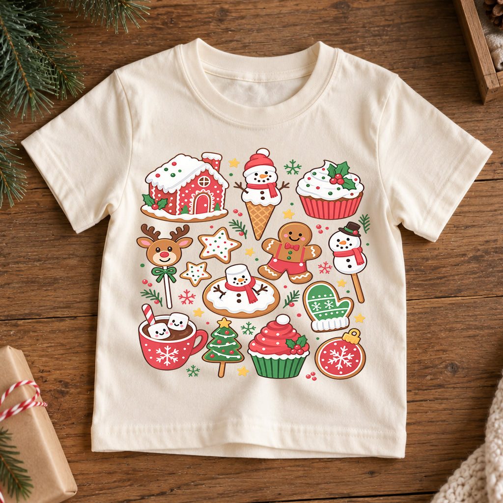 Christmas Sweets Kids Shirt, Gingerbread Cookie Holiday Tee, Hot Cocoa Christmas T Shirt, Cute Xmas Treat Gift for Kids — product view 7