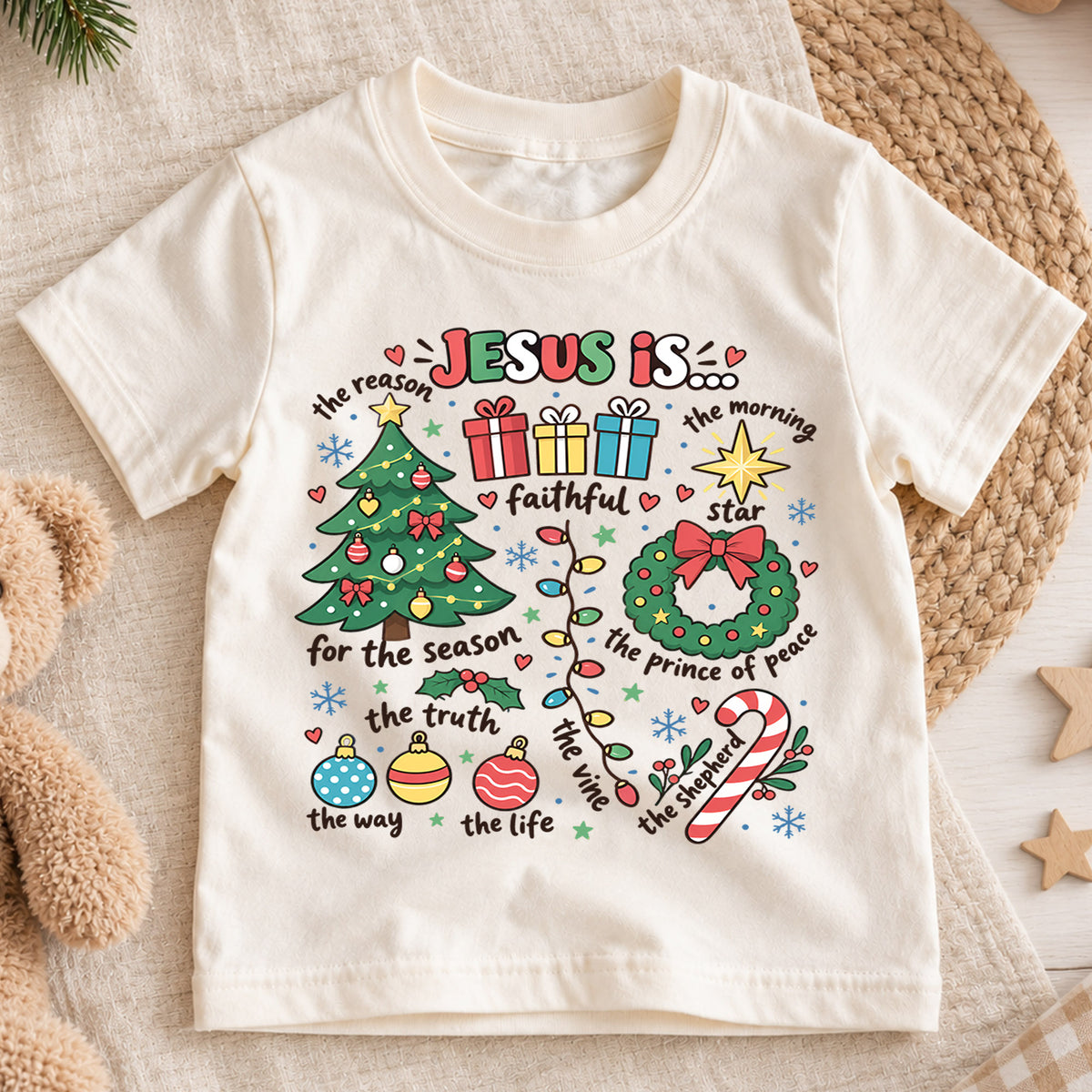 Jesus Is the Reason Christmas Kids Shirt, Christian Christmas Tee, Faith Based Holiday Shirt for Boys and Girls, Religious Christmas Gift — product view 1