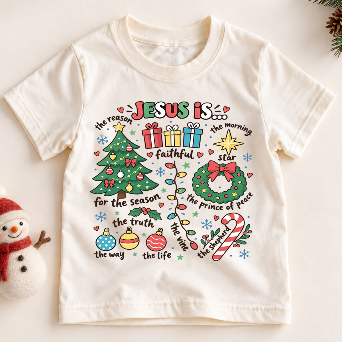 Jesus Is the Reason Christmas Kids Shirt, Christian Christmas Tee, Faith Based Holiday Shirt for Boys and Girls, Religious Christmas Gift — product view 2