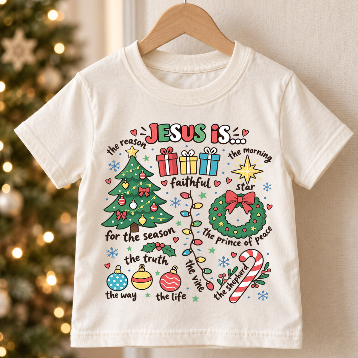 Jesus Is the Reason Christmas Kids Shirt, Christian Christmas Tee, Faith Based Holiday Shirt for Boys and Girls, Religious Christmas Gift — product view 5