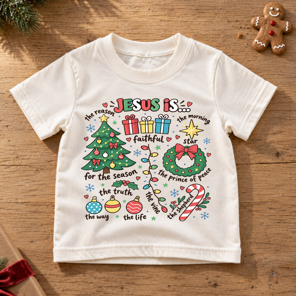 Jesus Is the Reason Christmas Kids Shirt, Christian Christmas Tee, Faith Based Holiday Shirt for Boys and Girls, Religious Christmas Gift — product view 6
