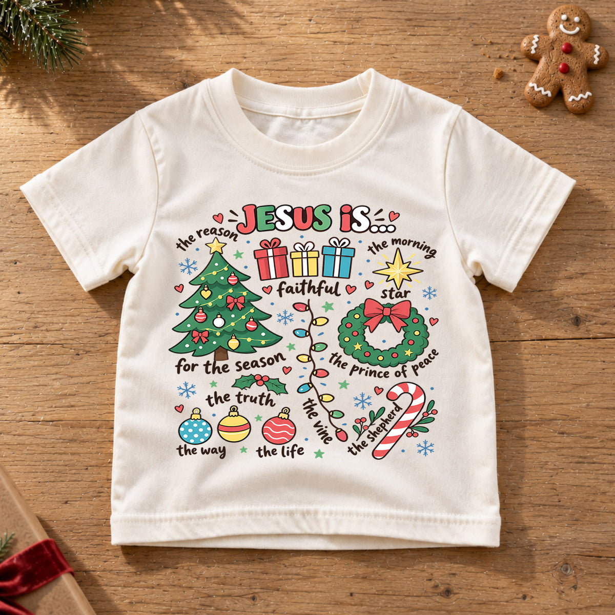 Jesus Is the Reason Christmas Kids Shirt, Christian Christmas Tee, Faith Based Holiday Shirt for Boys and Girls, Religious Christmas Gift — product view 6