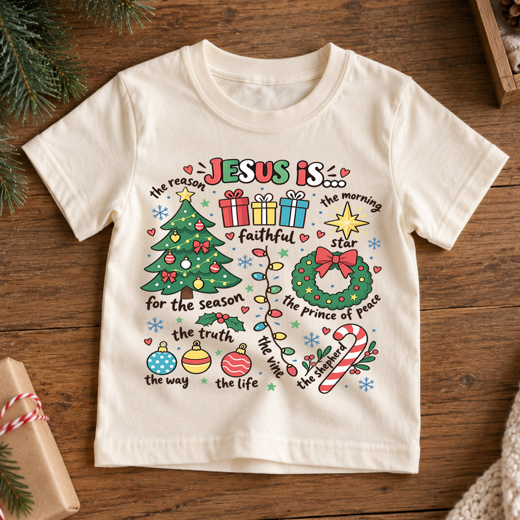 Jesus Is the Reason Christmas Kids Shirt, Christian Christmas Tee, Faith Based Holiday Shirt for Boys and Girls, Religious Christmas Gift — product view 7