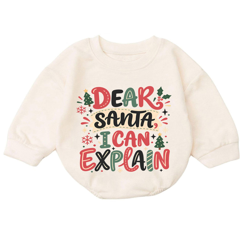 Dear Santa I Can Explain Baby Romper, Funny Christmas Quote Outfit, Toddler Holiday Romper, Cute 1st Christmas Gift — product view 7