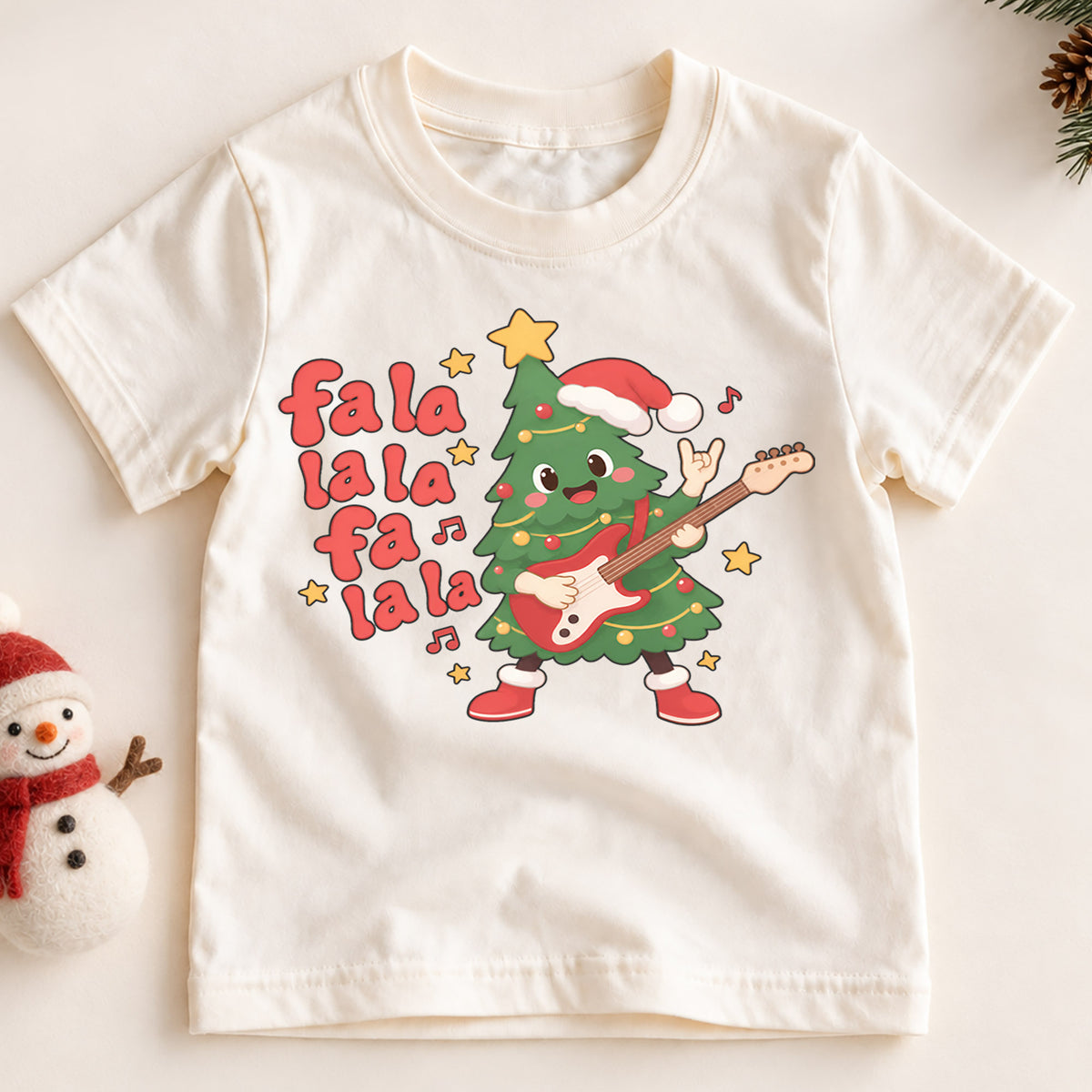 Fa La La Christmas Kids Shirt, Rocking Christmas Tree Guitar Tee, Funny Music Holiday Shirt for Kids, Cute Christmas Outfit for Music Lovers — product view 2