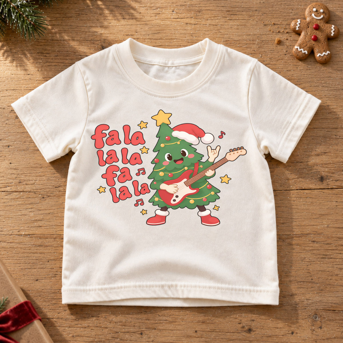 Fa La La Christmas Kids Shirt, Rocking Christmas Tree Guitar Tee, Funny Music Holiday Shirt for Kids, Cute Christmas Outfit for Music Lovers — product view 6