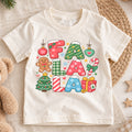 Fa La La Kids Christmas Shirt, Gingerbread Candy Cane Holiday Tee, Colorful Christmas Letter Shirt for Kids, Sweet Festive Xmas Gift — product view 1