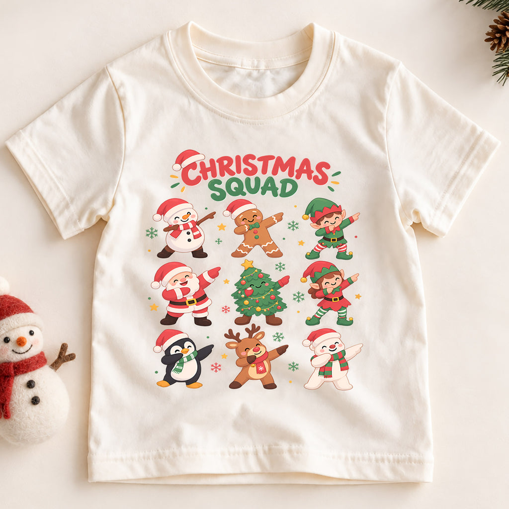 Christmas Squad Kids T-Shirt, Dabbing Santa Snowman Reindeer Penguin Holiday Tee — product view 2