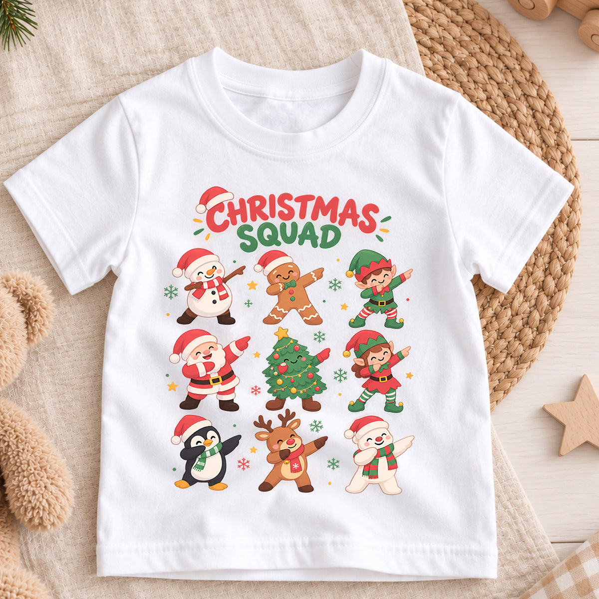 Christmas Squad Kids T-Shirt, Dabbing Santa Snowman Reindeer Penguin Holiday Tee — product view 3