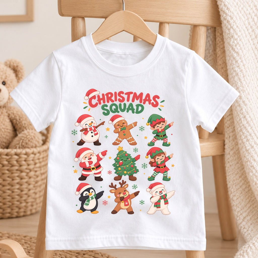 Christmas Squad Kids T-Shirt, Dabbing Santa Snowman Reindeer Penguin Holiday Tee — product view 4