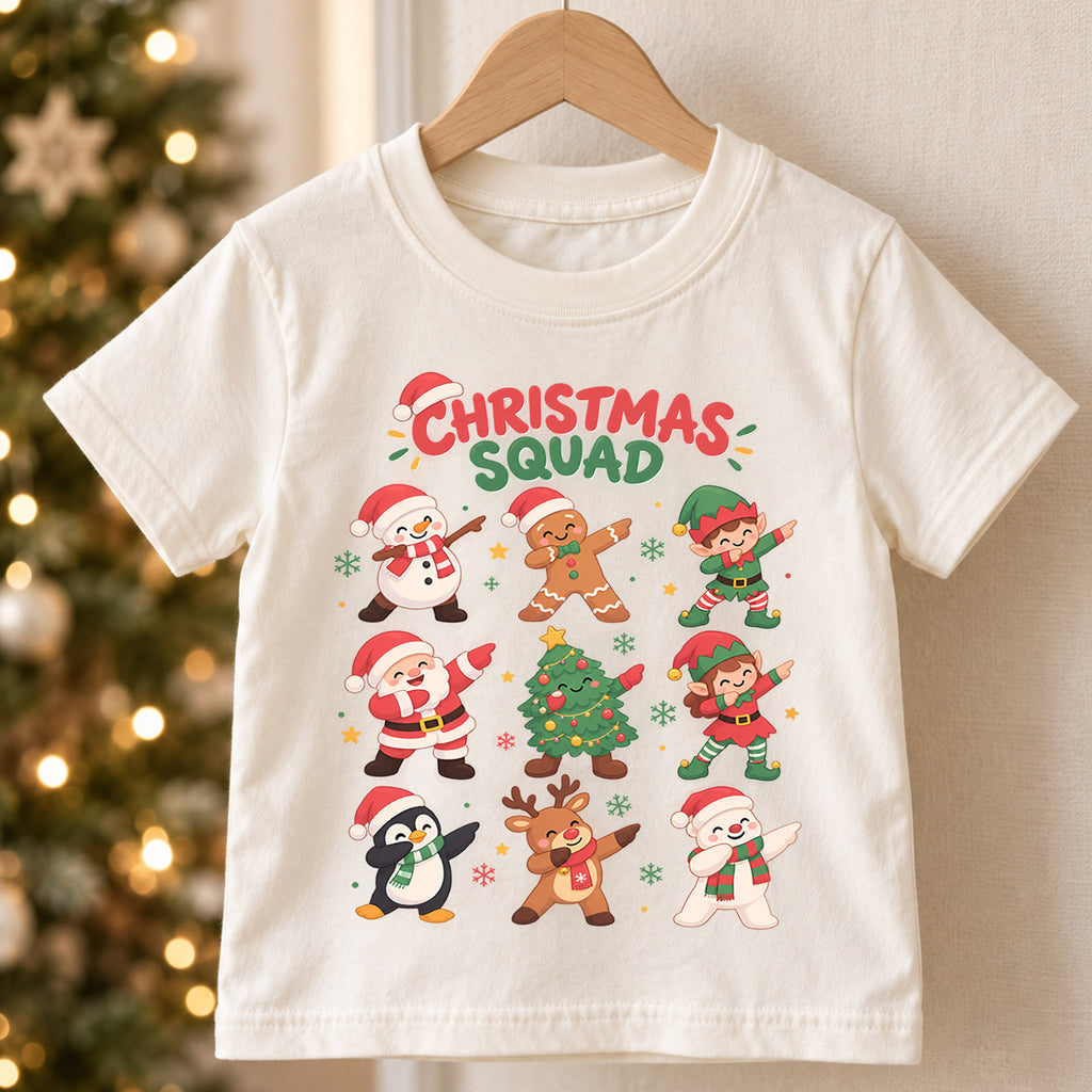 Christmas Squad Kids T-Shirt, Dabbing Santa Snowman Reindeer Penguin Holiday Tee — product view 5