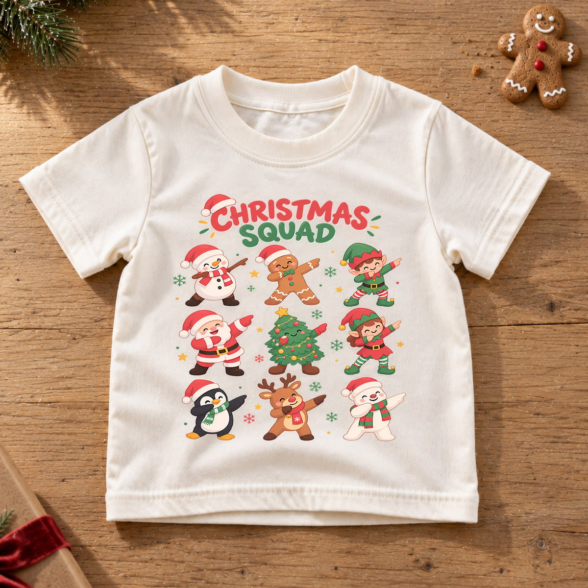 Christmas Squad Kids T-Shirt, Dabbing Santa Snowman Reindeer Penguin Holiday Tee — product view 6