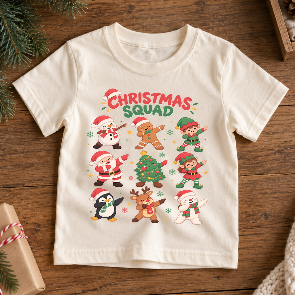 Christmas Squad Kids T-Shirt, Dabbing Santa Snowman Reindeer Penguin Holiday Tee — product view 7