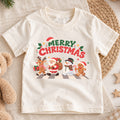 Merry Christmas Kids T-Shirt, Santa Reindeer Snowman Gingerbread Holiday Tee — product view 1