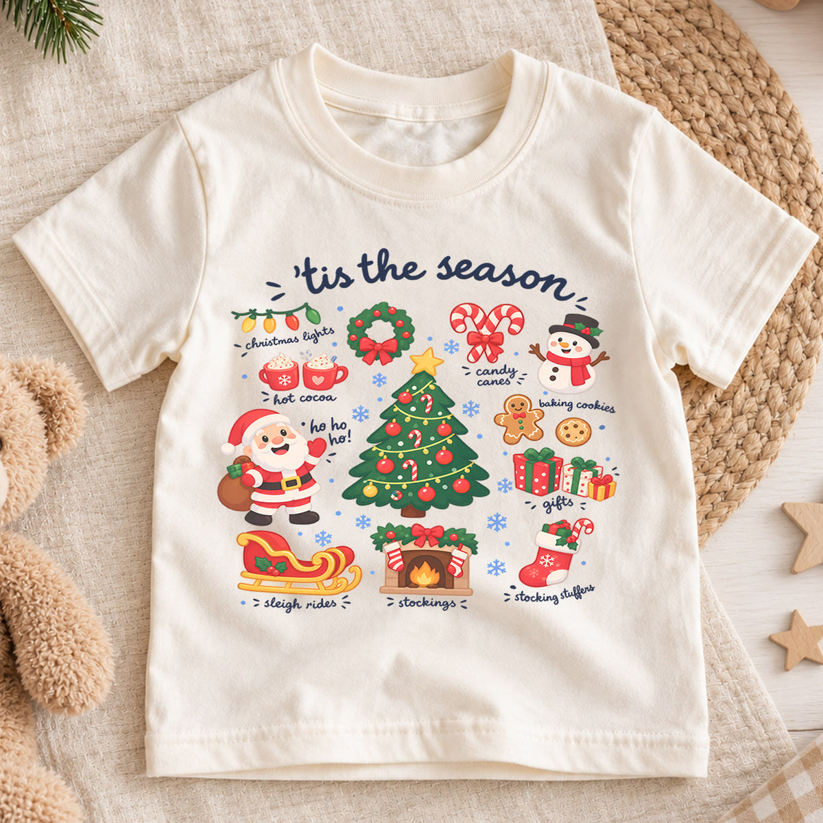 Tis the Season Kids Christmas Shirt, Santa Tree Holiday T Shirt, Cute Xmas Outfit for Kids, Festive Holiday Gift for Boys and Girls — product view 1