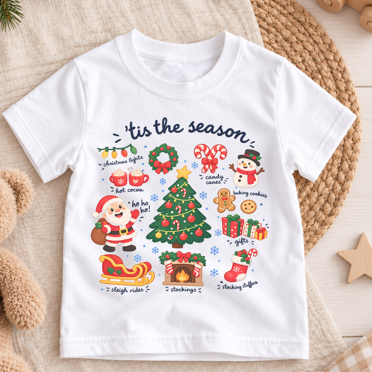 Tis the Season Kids Christmas Shirt, Santa Tree Holiday T Shirt, Cute Xmas Outfit for Kids, Festive Holiday Gift for Boys and Girls — product view 3