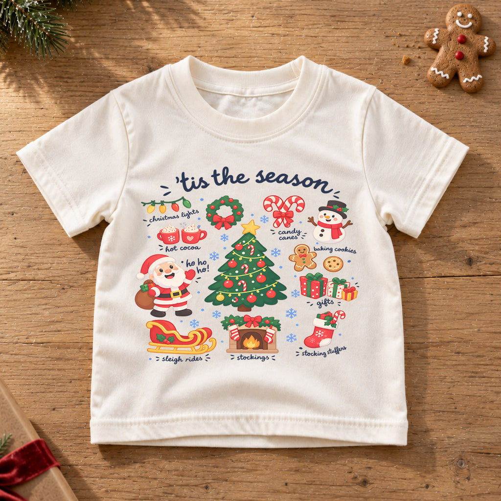 Tis the Season Kids Christmas Shirt, Santa Tree Holiday T Shirt, Cute Xmas Outfit for Kids, Festive Holiday Gift for Boys and Girls — product view 6