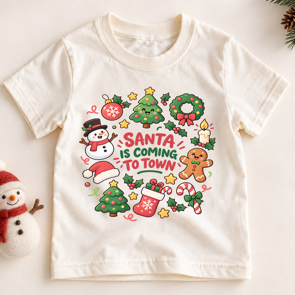 Santa Is Coming to Town Kids Shirt, Cute Holiday T Shirt, Christmas Outfit for Boys and Girls, Festive Xmas Gift for Young Children — product view 2