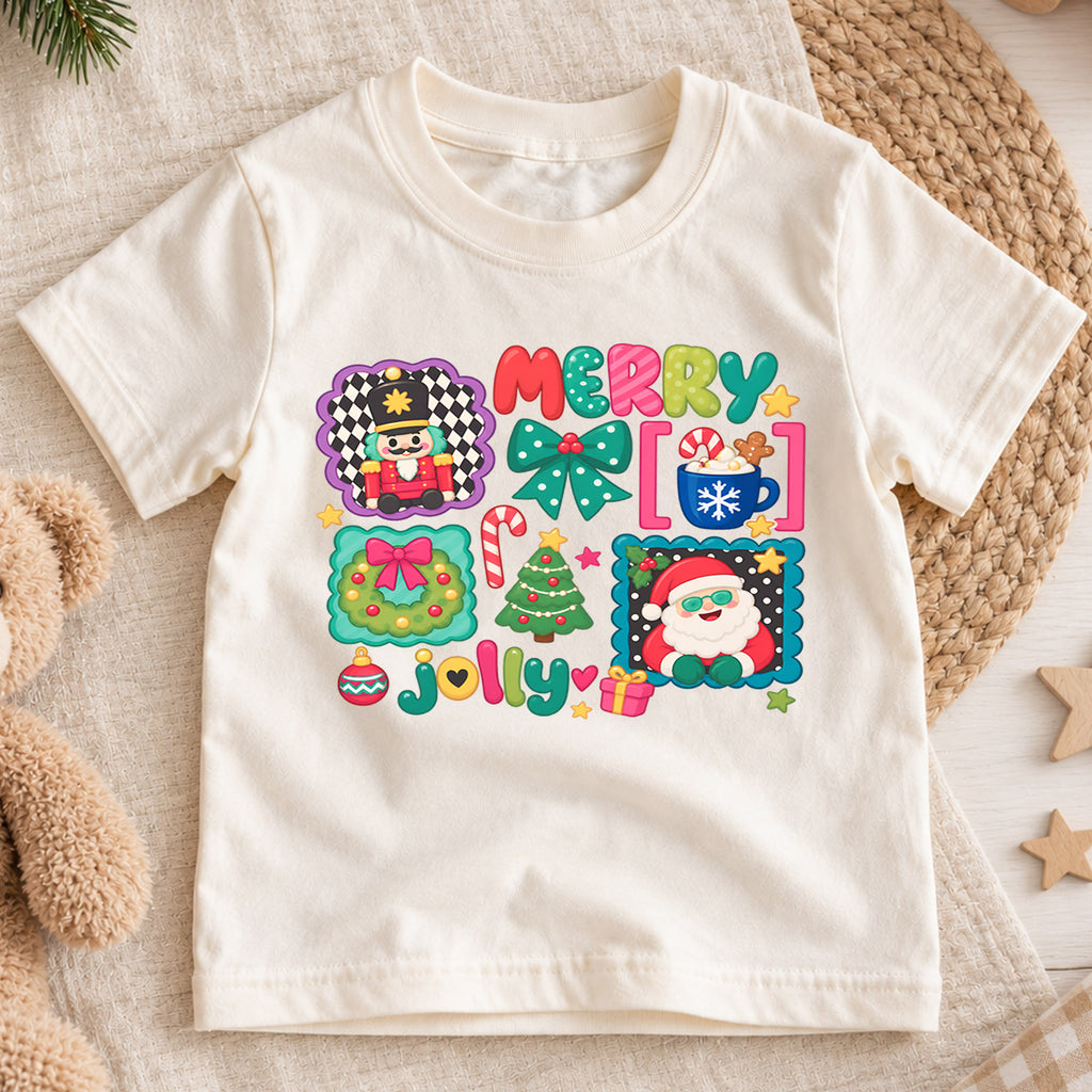 Merry Jolly Christmas Kids Shirt, Cute Santa Nutcracker Holiday T Shirt, Christmas Outfit for Kids, Festive Xmas Gift for Children — product view 1