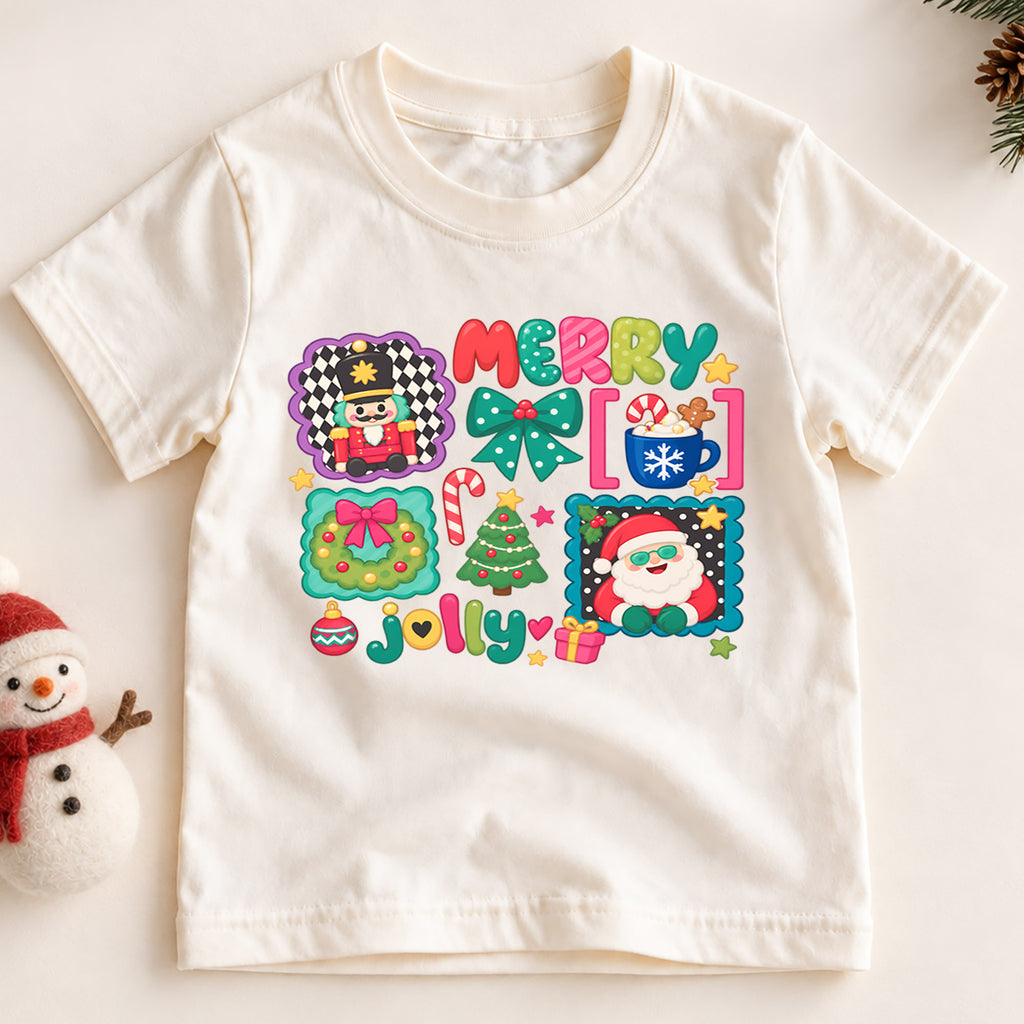 Merry Jolly Christmas Kids Shirt, Cute Santa Nutcracker Holiday T Shirt, Christmas Outfit for Kids, Festive Xmas Gift for Children — product view 2