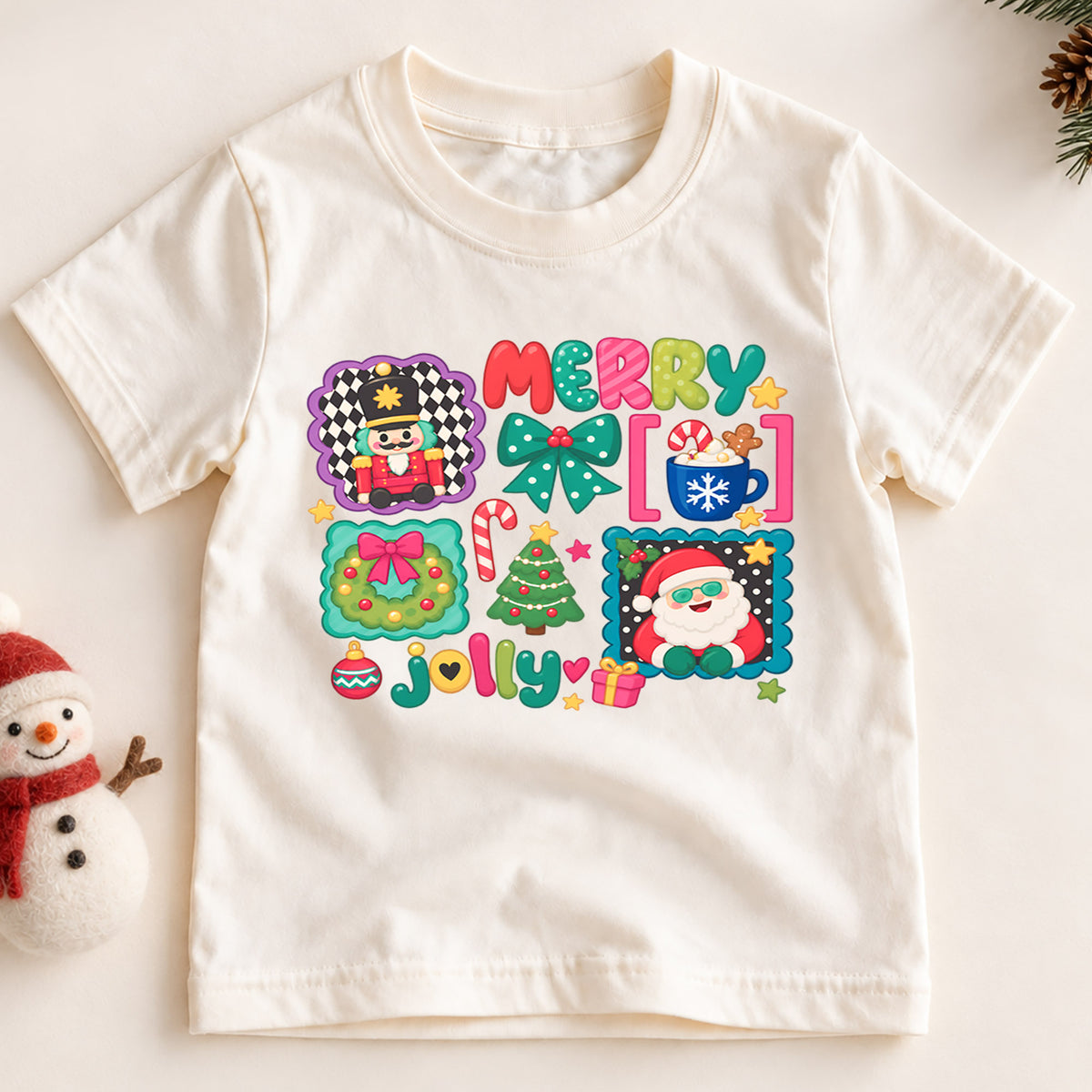 Merry Jolly Christmas Kids Shirt, Cute Santa Nutcracker Holiday T Shirt, Christmas Outfit for Kids, Festive Xmas Gift for Children — product view 2