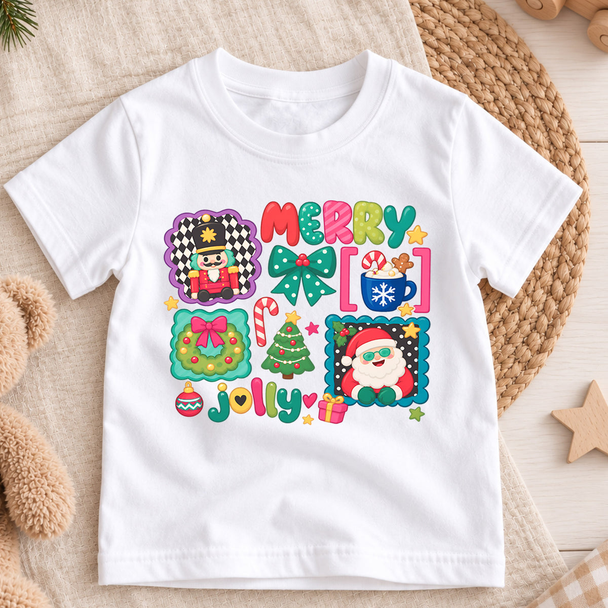 Merry Jolly Christmas Kids Shirt, Cute Santa Nutcracker Holiday T Shirt, Christmas Outfit for Kids, Festive Xmas Gift for Children — product view 3