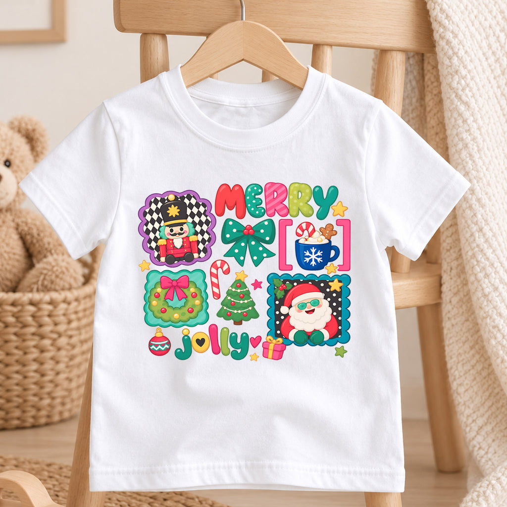 Merry Jolly Christmas Kids Shirt, Cute Santa Nutcracker Holiday T Shirt, Christmas Outfit for Kids, Festive Xmas Gift for Children — product view 4