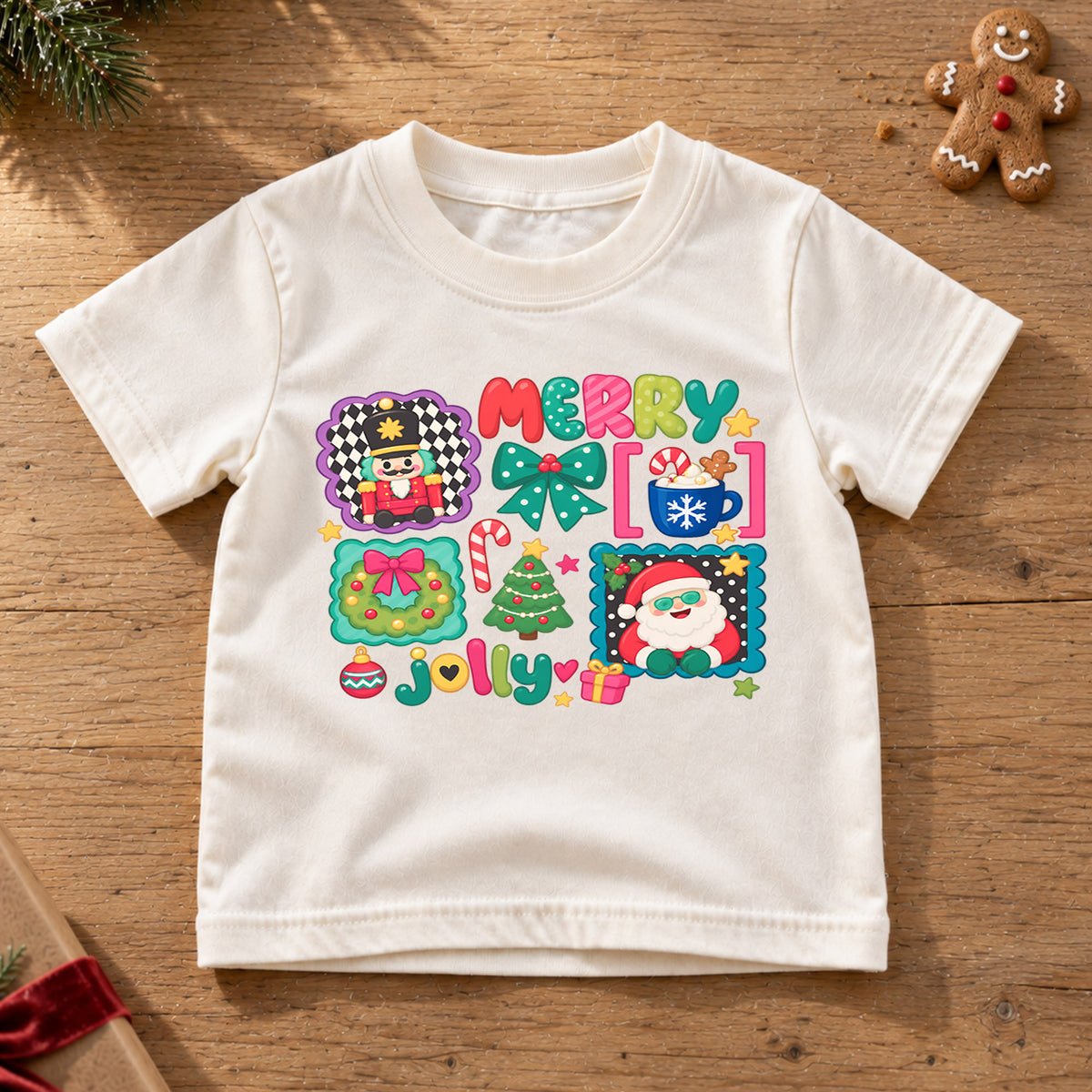 Merry Jolly Christmas Kids Shirt, Cute Santa Nutcracker Holiday T Shirt, Christmas Outfit for Kids, Festive Xmas Gift for Children — product view 6