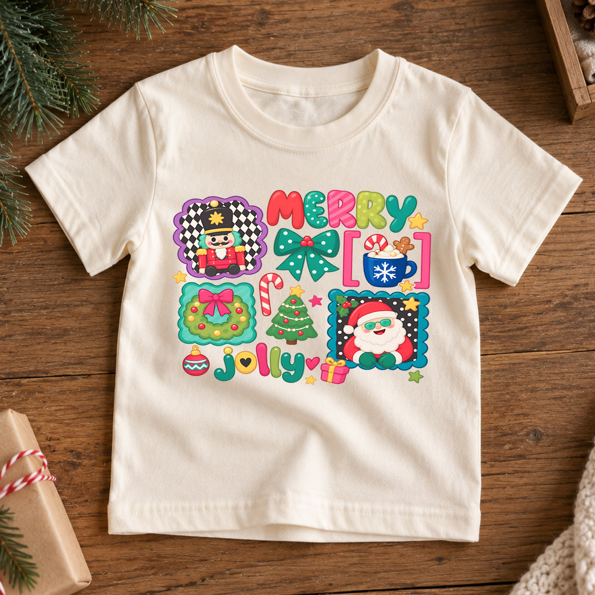 Merry Jolly Christmas Kids Shirt, Cute Santa Nutcracker Holiday T Shirt, Christmas Outfit for Kids, Festive Xmas Gift for Children — product view 7